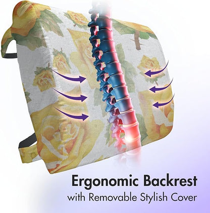 Ambesonne Rose Lumbar Back Support Pillow, Botanical Pattern with Roses Natural Beauty Theme Aquarelle Summer Bouquet, High Density Foam for Office Chairs Car Seats, 14" x 13", Green Yellow