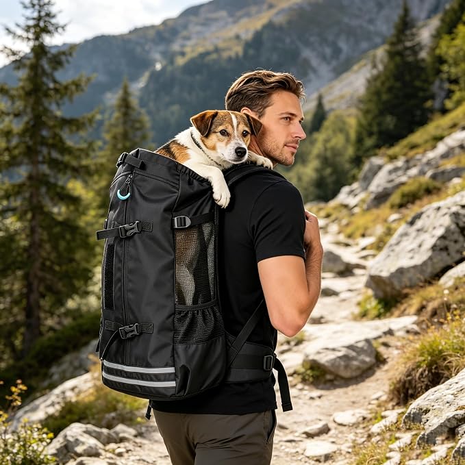 Big Dog Backpack Carrier, Green-L | Extra Large Pet Carrier for 66lbs Dogs, Fully Adjustable Water-Resistant Dog Travel Bag for Hiking Cycling Outdoor Adventures