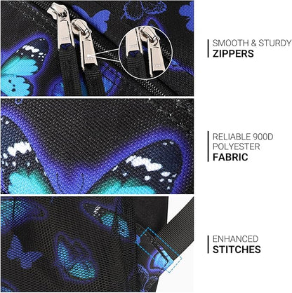 ZORFIN 26L Backpack for College, and Travel: Water Resistant Bookbag - Butterfly Black
