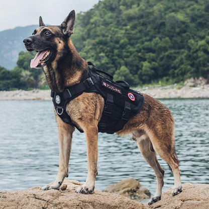 OneTigris Large Tactical Dog Harness, No Pulling Adjustable Dog Vest Harness, Heavy Duty Dog Harness with Handle, Large Hook and Loop Panels for Patch(Black,S)
