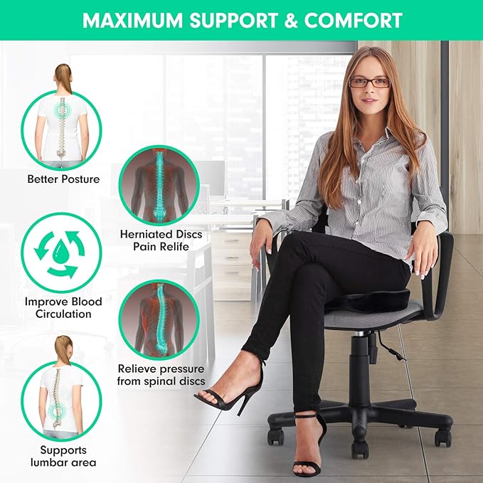 Seat Cushion for Office Chair,Memory Foam Seat Cushion,Tailbone,Sciatica,Lower Back Pain Relief,Chair Cushion for Car,Wheelchair,Computer and Desk Chair