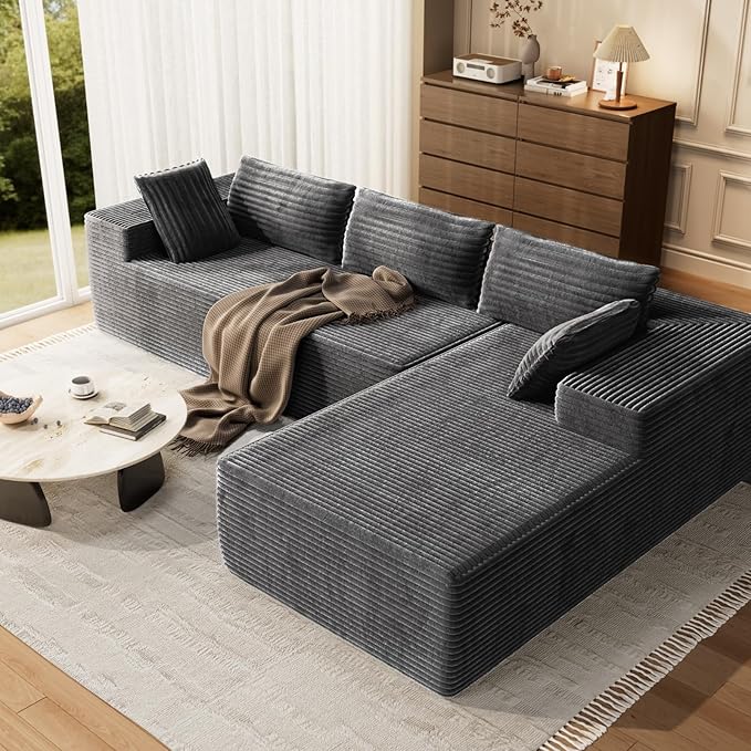 105.5" Modular Sectional Sofa L-Shape, Modular Cloud Sofa with Deep Seat for Living Room Bedroom, Upholstered Couches No Assembly Required (Gray Right Facing Chaise)