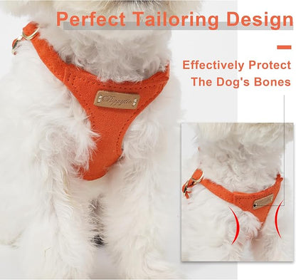 Puppytie Small Dog Harness with Multifunction Dog Leash,Lightweight Soft Adjustable No Choke Escape Proof Pet Harness Vest Pet Harness Vest,Orange,S