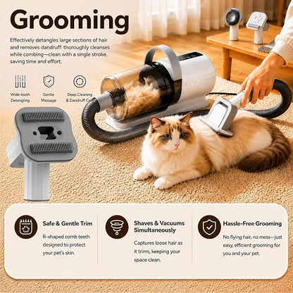Pet Grooming Kit with Vacuum, 12000Pa Suction, Hair Clipper, 7 Tools | 12000Pa Strong Suction | 7-in-1 Grooming Tools | Hair Clipper & Deshedding Brush | Low Noise 50dB | 1.5L Large Capacity