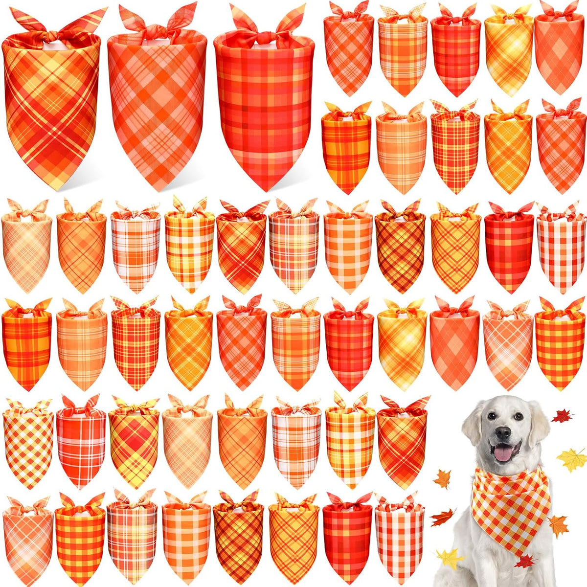 Abbylike 50 Pcs Fall Plaid Dog Bandanas Bulk Thanksgiving Bandanas for Dogs Triangle Kerchief Bib Scarf for Pets Autumn Costume Photo Props Accessories Pet Shops, 25 Styles (25.6 x 17.7 x 17.7)