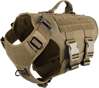 ICEFANG No Pull Tactical Dog Harness for Large Dogs,Adjustable Dog Vest | Control Handle,MOLLE Panel,Front Hook,3 Leash Clips,Soft Padded,for walking training,Brown,Large