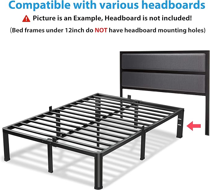 12 Inch King Size Bed Frame, 3500Lbs Heavy Duty Metal Platform with Round Corner Legs Mattress Slide Stopper, Steel Slat Support No Box Spring Needed, Noise Free, Non-Slip, Easy Assembly
