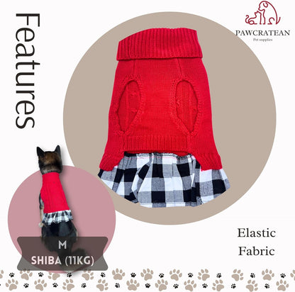 Cute Sweater for Dogs and Cats Soft Flannel Pet Outfit Warm and Cozy Animal Hoodie Small to Large Pet Clothes for Halloween Parties and Everyday Wear (Medium, Red Dress)