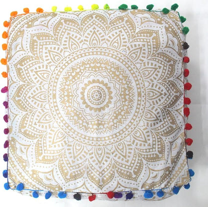 CRAFT KALA 24" Square Large Hippie Mandala Meditation Floor Ottoman Pillow Cushion Pouf Cover Square Poufs Bohemian Circle Floor Cushion Case Outdoor Fireplace Living Room Decor Cover Golden Ombre