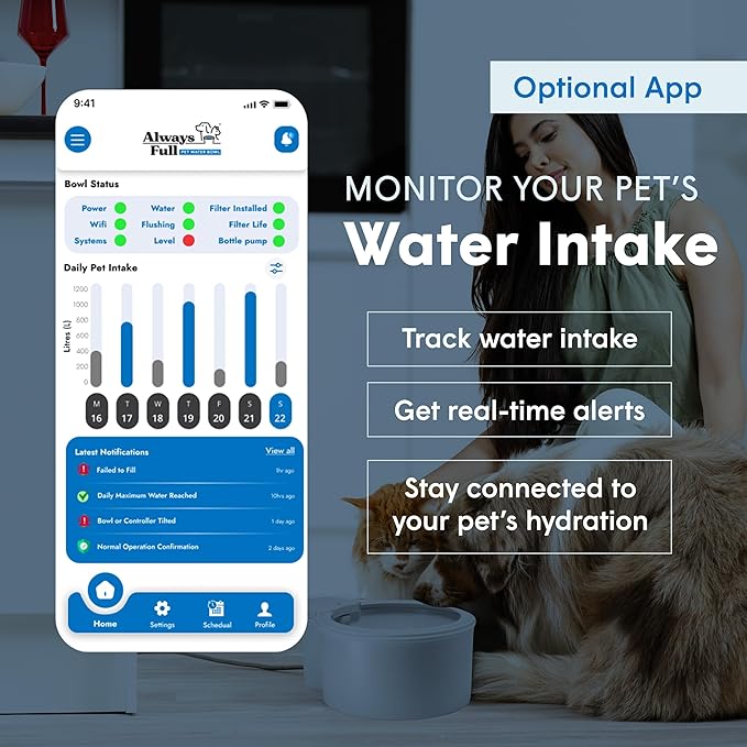 Always Full® 7" Self-Refilling Cat Water Bowl with Wall Unit | Self-refilling filtered water with app-enabled hydration monitoring; easily upgradeable to the Always Full® Wall Unit.