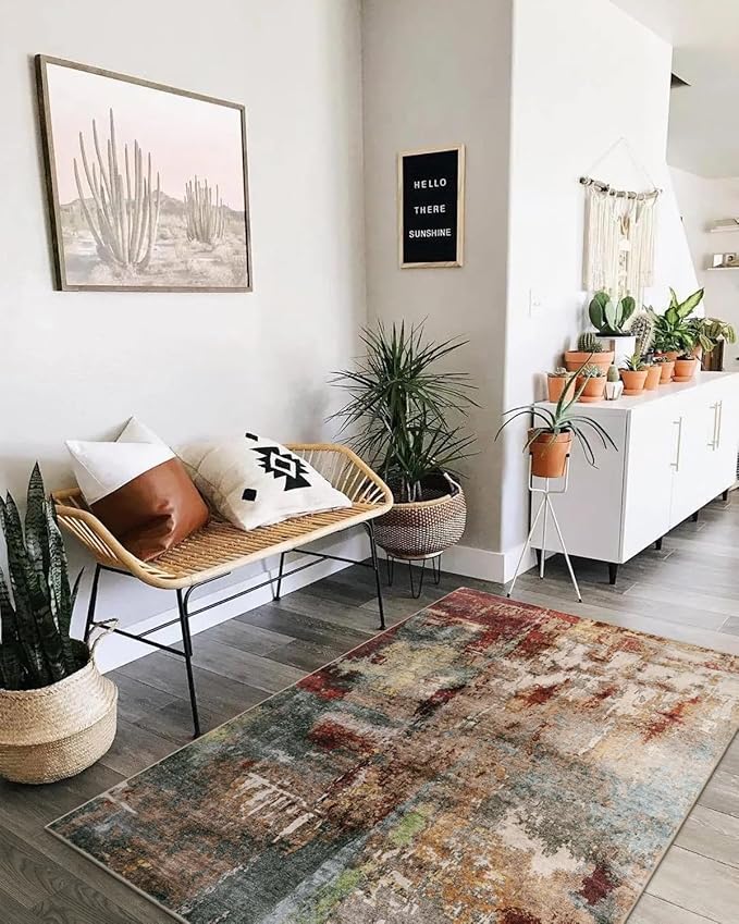Lahome Modern Abstract Area Rug - 4x6 Washable Rugs for Living Room Bedroom Dining Room, Contemporary Indoor Floor Carpet for Kitchen Laundry Room Entryway Home Office
