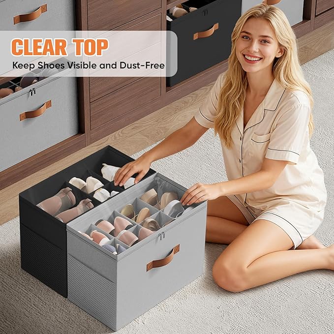 2 Pack Shoe Organizer for Closet, Foldable Shoe Storage Organizer