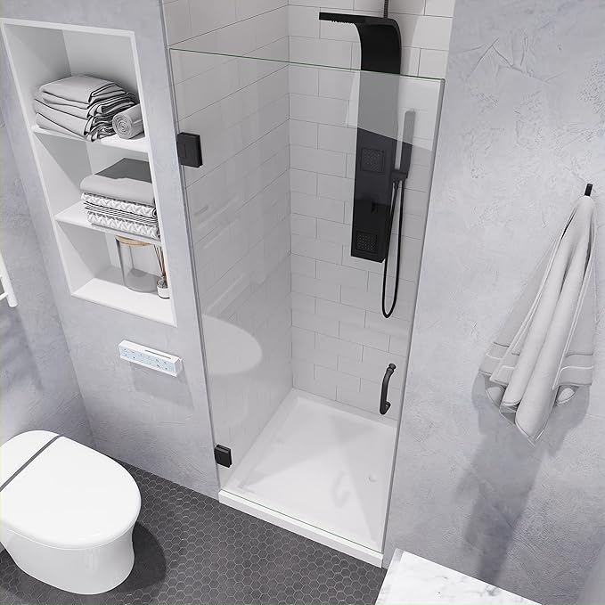 ANZZI 70" x 24" Frameless Shower Door in Gun Metal Black, Passion Water