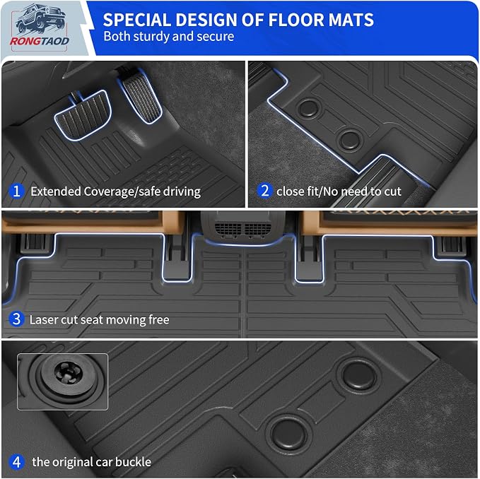 Rongtaod 7&8 Seats Floor Mats Compatible with 2022-2025 2026 Nissan Pathfinder Cargo Mat Trunk Mat Cargo Liner 2nd Row Kick Mats All Weather 2024 Pathfinder Accessories (Floor Mats Full Set 7pcs)