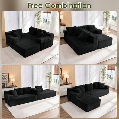 105" L-Shaped Modular Sectional Sofa with L-Shaped Boneless Couch, Cloud Couches for Living Room with Removable Arms, Convert Left/Right Facing, Plush Corduroy, No Assembly, Black