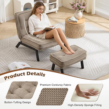 ANJ Accent Chair with Ottoman Adjustable Backrest, Living Room Chair Tufted Upholstered Lounge Chair with Footrest Set, Modern Chair Cozy Reclining Chair for Reading Room Bedroom
