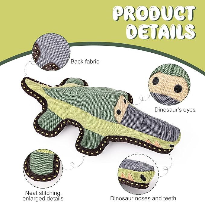 Tough Durable Squeaky Dog Toys for Aggressive chewers Interactive to Keep Them Busy, Funny Plush Dogs Toy for Small Medium Large Chewer Cute Birthday Gift (Crocodile)