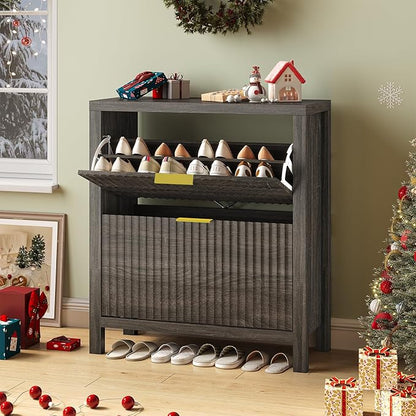 Shoe Cabinet Storage for Entryway, Fluted Shoe Cabinet