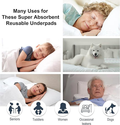 AbsorbEase® Washable Underpads Heavy Absorbency Reusable Bedwetting Incontinence Pads for Kids, Adults, Elderly, and Pets - Waterproof Pad for Bed, Couch, Sofa, Floor (34" x 36" (Pack of 4))