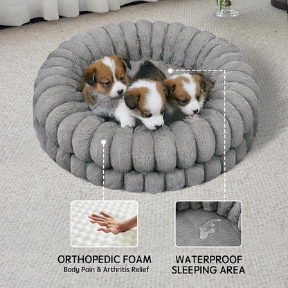 BALANCE Luxury Donut Dog Bed, 24 Inches Round Dog Beds for Small Dogs Washable, Orthopedic Calming Pet Bed for Puppy and Cats with Anti-Slip Bottom (Gray)