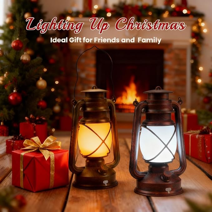 2 Pack Bronze Vintage 4 Modes Light LED Lanterns，Rechargeable Dancing Flame