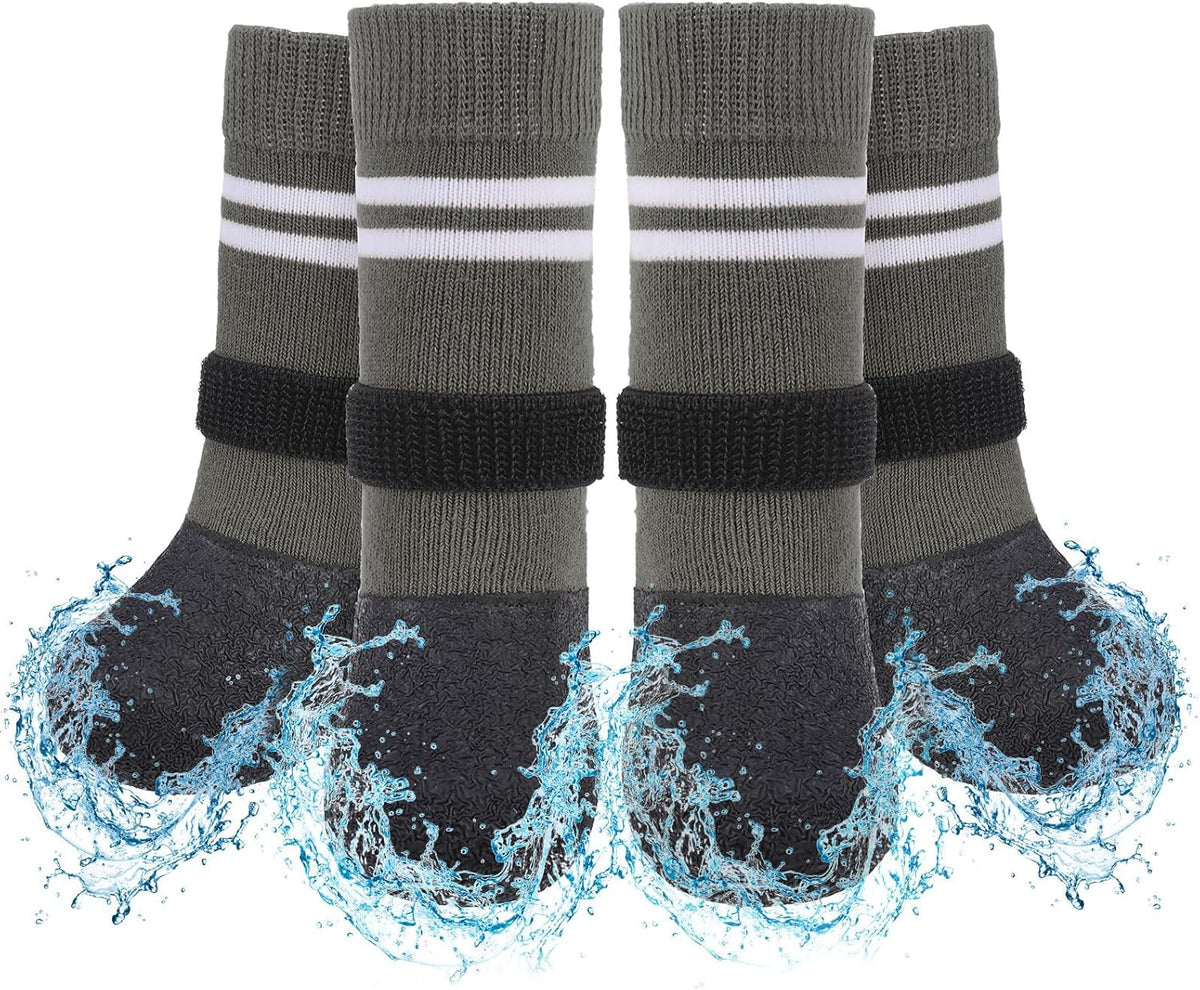 SCENEREAL Anti Slip Dog Boots & Paw Protectors for Hardwood Floor, Extended Dog Socks to Prevent Licking Paws, Waterproof Pet Snow Rain Shoe for Winter Large Senior Dogs, Grey XL
