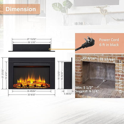 LegendFlame Jaden 32" W x 22" H Electric Fireplace Insert