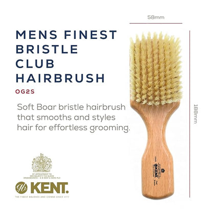 Kent OG2S Beechwood Soft Bristle Hair & Facial Brush - Exfoliating Soft White Natural Boar Bristle Brush for Men's Grooming, Hair Care & Beard Straightener