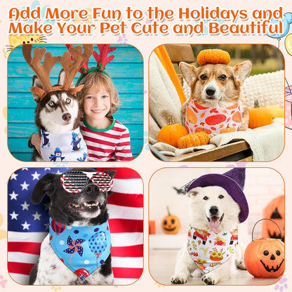 Reginary 72 Packs Holiday Dogs Bandanas Bulk Patriotic Halloween Thanksgiving Christmas New Year Birthday Summer Scarf Bibs Easter St. Patrick's Day Pets Bibs Adjustable Dog Bandana for Pet Costume