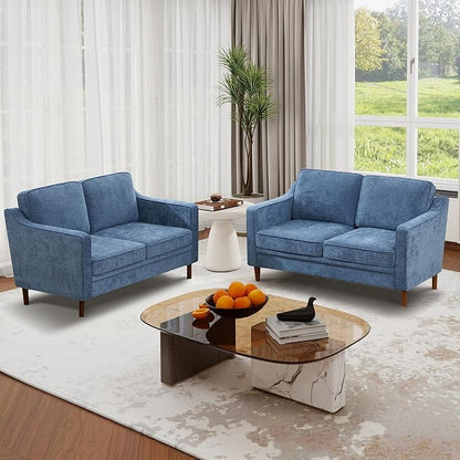 Kingfun 56" Chenille Sofa, Loveseat Couch, Mid Century Modern Love Seat Couches with Solid Wood Frame for Living Room & Bedroom, Light Blue