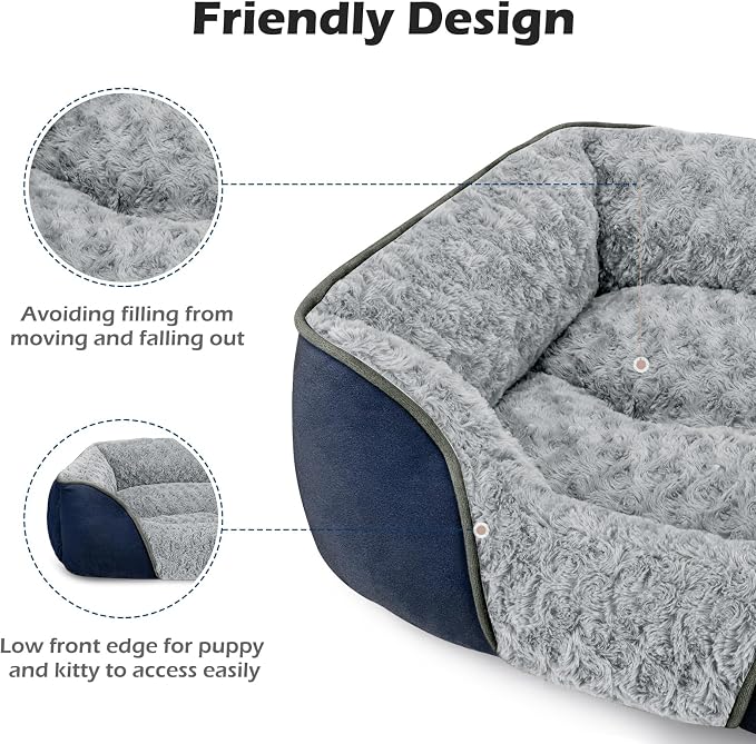 X-Large Dog Bed Rectangle Washable Orthopedic Soft Calming Sleeping Durable Pet Cuddler with Anti-Slip Bottom