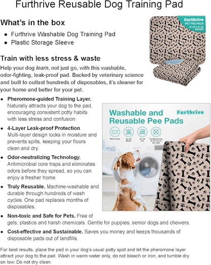 Furthrive Washable Pee Pads for Dogs with Pheromone Attraction, Reusable | Reusable Puppy Pads, Waterproof Non-Slip Training Pad 31.25 x 27.25 in, Pet-Friendly for Crates, Apartments (One Unit)