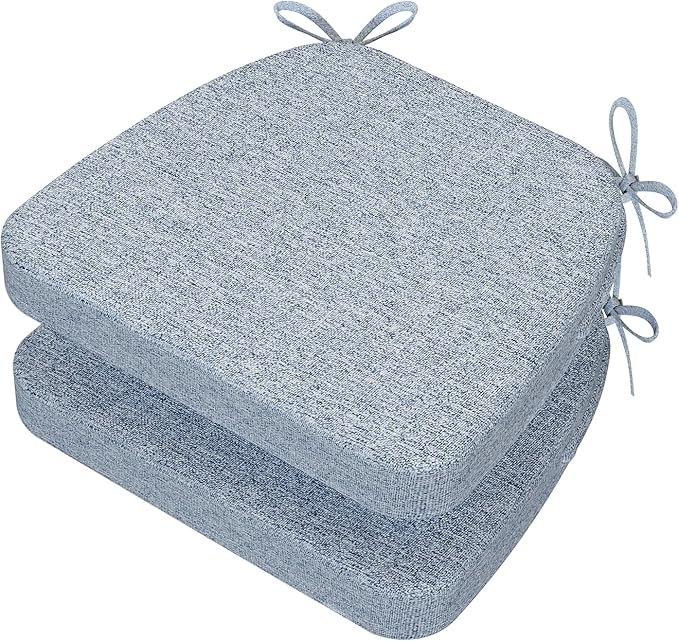 AAAAAcessories D-Shaped Chair Cushions, 2" Thick Dining Chair Pads with Ties and Removable, Machine-Washable Cover, 17" x 16", Set of 2, Light Blue
