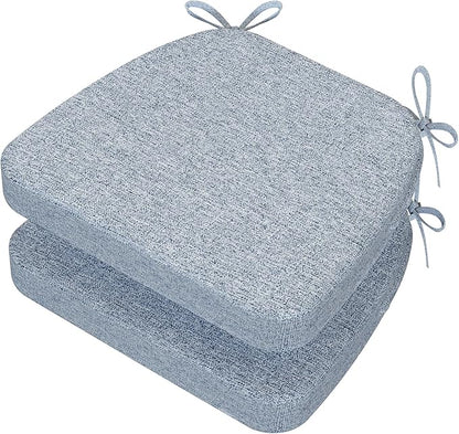 AAAAAcessories D-Shaped Chair Cushions, 2" Thick Dining Chair Pads with Ties and Removable, Machine-Washable Cover, 17" x 16", Set of 2, Light Blue