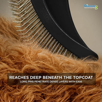 Diamondg Pet Slicker Brush for Dogs & Cats – Professional Grooming Brush for Shedding, Detangling & Coat Maintenance, Gentle Fine Wire Pins, Ergonomic Handle, Black