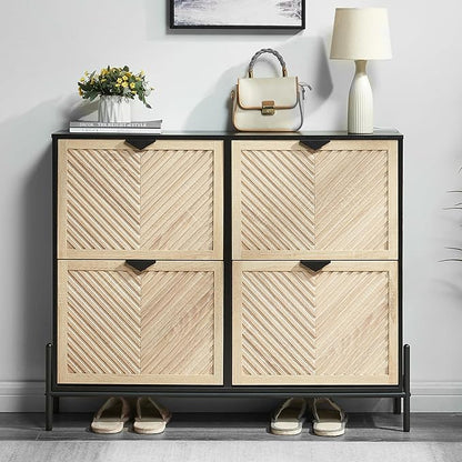 Shoe Cabinet Storage with 4 Flip Drawers, Narrow Hidden Shoes Organizer Cabinet
