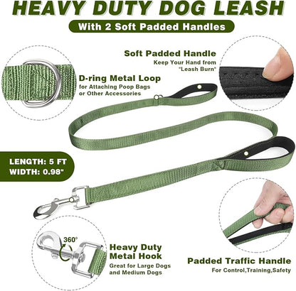 Service Dog in Training Vest and Leash Set with 10 Patches,Heavy Duty Tactical Dog Harness with Metal Buckles for Medium Sized Dogs,No Pull Easy Walking for Training Working Hiking,Green M