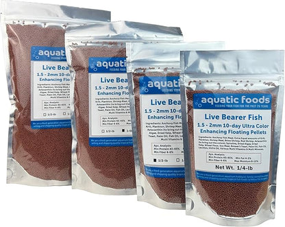 Aquatic Foods Inc. Live Bearer Ultra Red Color Enhancing 1.5mm-2mm Floating Pellets. Color Enhancing in 10-Days for Swordtails, Platies, All Live Bearers…1-lb Bag