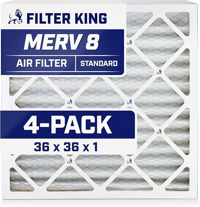 Filter King 36x36x1 Air Filter | 4-PACK | MERV 8 HVAC Pleated A/C Furnace
