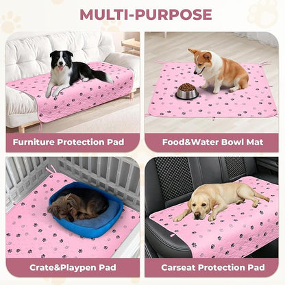 Fostanfly Washable Pee Pads for Dogs, 2 Pack Large 36"x41" Ultra-Absorbent and Leak-Proof Non-Slip Reusable Potty Training Pads for Dogs, Cats, Puppy, Potty of Add 8 Lanyards, Pink