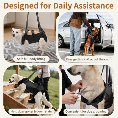 Full Body Dog Lift Harness, Support Senior & Disabled Dogs Walking | Help Up & Down Stairs Grooming, Dog Sling Backpack, Front Hind Leg Joint Injuries, Reflective, Soft Padded Handle | Black, L