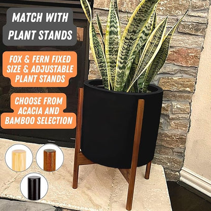 Fox & Fern Large Indoor Planter, Modern Large Plant Pot for Indoor or Outdoor, UV and Frost Resistant - 12 Inch, Matte Black Flower Pot with Drainage Plug, Lightweight