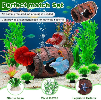 Cinnvoice 521 Pcs Plastic Fish Bowls Starter Kit, 2 Gallon & 0.27 Gallon Round Shatterproof Aquarium with Luminous Stones, Artificial Plants, Decor for Betta Goldfish, Small Fish Tank for Office