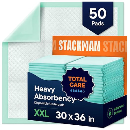 Chucks Pads Disposable - 30x36 Underpads [50-Pack] Incontinence Chux Pads | Absorbent Fluff Protective Bed Pads, Extra Large Pee Pads for Kids Adults & Elderly, Leak Proof Puppy Pads for Training