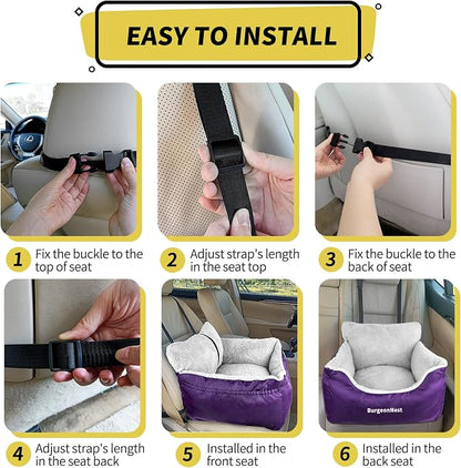 Dog Car Seat for Small Dogs & Cats Under 25 lbs, Purple