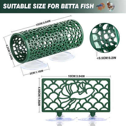 Abizoo Betta Fish Tunnel Hideout and Hammock Bed for Fish Aquarium Decoration, African Dwarf Frog Tank Accessories Hollow Design Habitat Cave for Betta Shrimp Guppies Neon Tetras Zebra Danios Snails