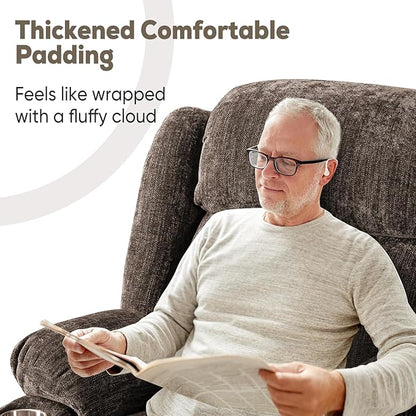 ABCASA Large Power Lift Chairs Recliners for Elderly Set of 2 with Heated and Massage, Upgraded Chenille Lift Chairs Recliners, USB-A and USB-C, Cup Holder, Side Pocket, Brown