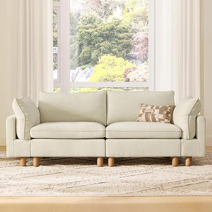 CHITA 92" Super Large Sectional Couches for Living Room, Modular Cloud Couch Sectional Sofa, Premium Fabric Couches, Down Filled, High Density Foam, Chenille in Cream, 2 Seater Loveseat