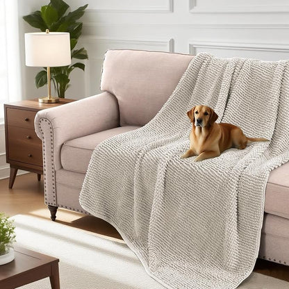H.VERSAILTEX Plush Chenille Couch Cover for Dogs Pets Blanket for Bed Anti-Slip Soft and Durable Furniture Protector for Small Medium Large Cats Washable (52" x 82", Oatmeal)