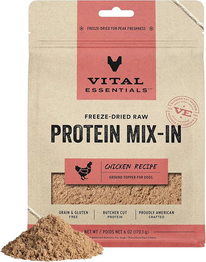 Vital Essentials Freeze Dried Raw Protein Mix-in Dog Food Topper, Chicken Ground Topper for Dogs, 6 oz